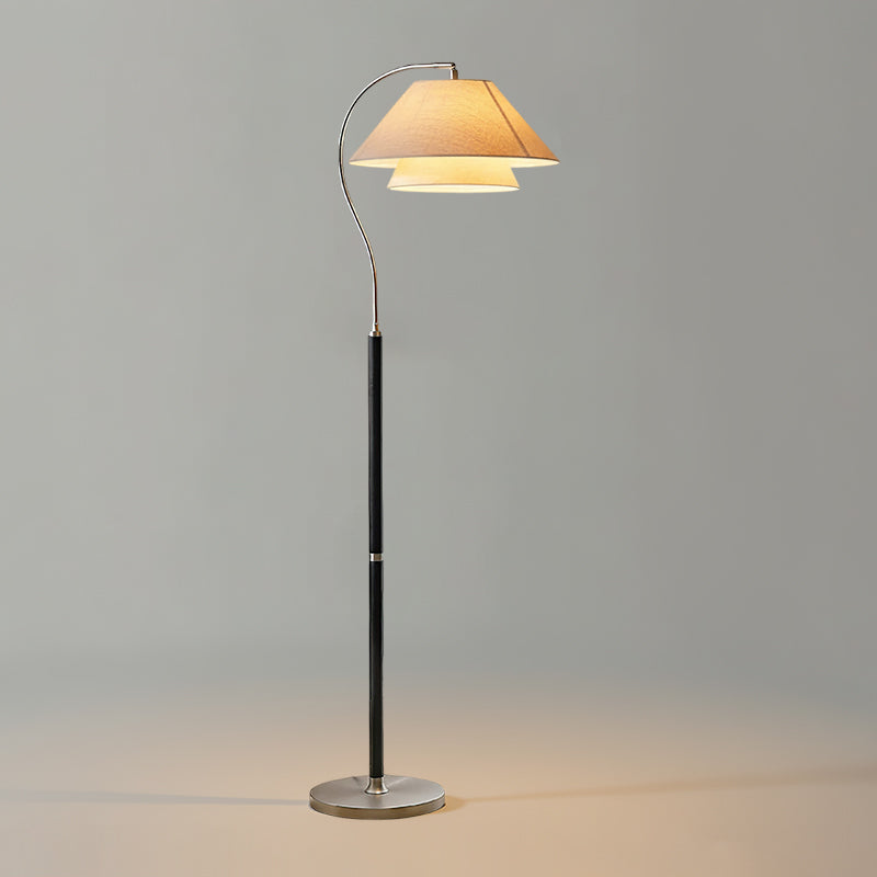 Double Fabric Shade Floor Lamp with Wood & Metal Stand 61 in Tall Statement Lighting for Living Room Bedroom Modern Ambient Uplight | Lonoma