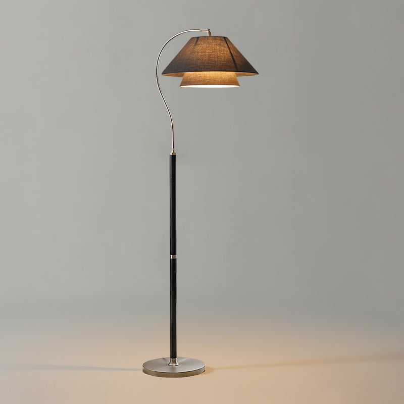 Double Fabric Shade Floor Lamp with Wood & Metal Stand 61 in Tall Statement Lighting for Living Room Bedroom Modern Ambient Uplight | Lonoma