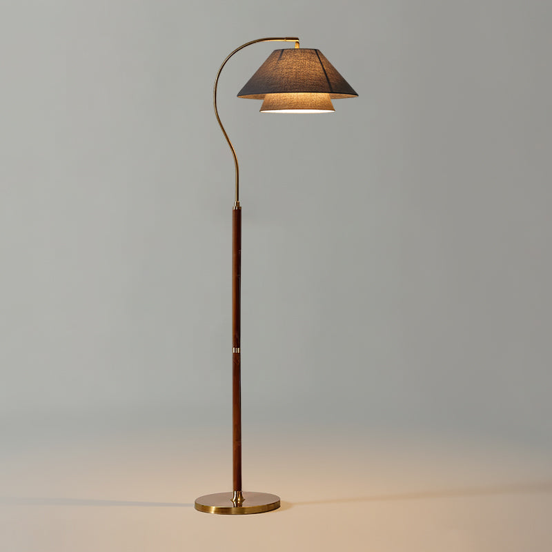 Double Fabric Shade Floor Lamp with Wood & Metal Stand 61 in Tall Statement Lighting for Living Room Bedroom Modern Ambient Uplight | Lonoma