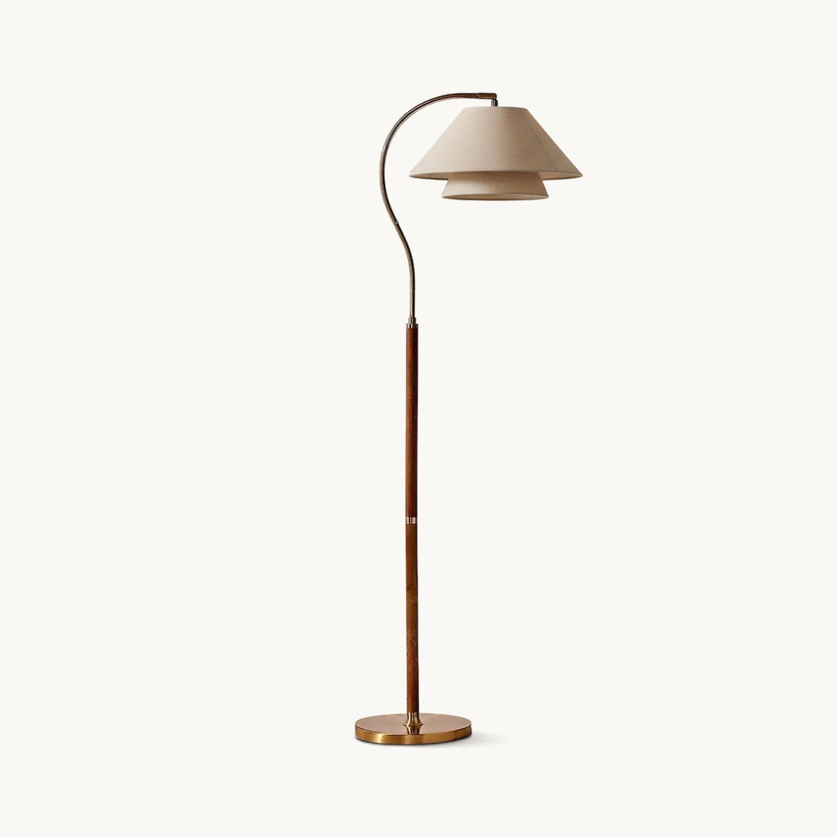 Double Fabric Shade Floor Lamp with Wood & Metal Stand 61 in Tall Statement Lighting for Living Room Bedroom Modern Ambient Uplight | Lonoma