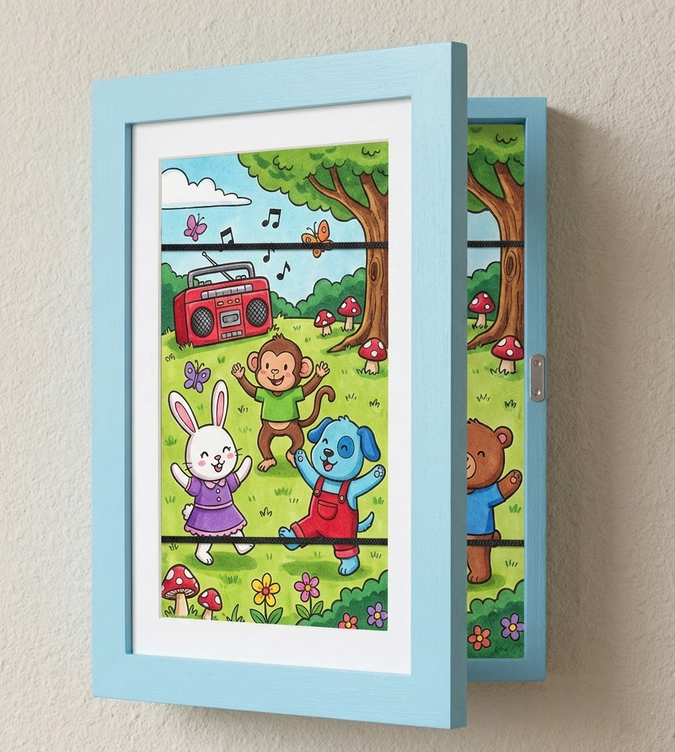Kids Art Display Frame with Storage for 150 Drawings - Flip-Front Wooden Picture Frame A4 A3 for Bedroom Living Room Playroom | Lonoma