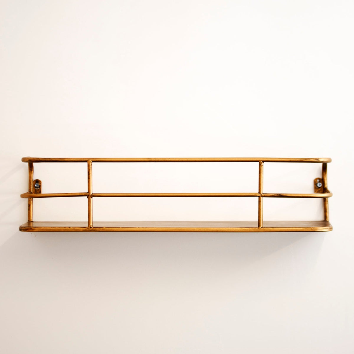 Brushed Gold Wall Shelf, 21.5 in Industrial Metal Wire Frame Shelf for Living Room, Office, Entryway, Bathroom & Bedroom Decor | Lonoma