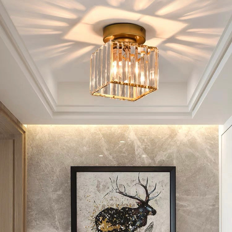 Crystal Flush Mount Ceiling Light, E27 Socket, Modern Black or Gold Metal Fixture for Entryway, Living Room, Bedroom, Office | Lonoma