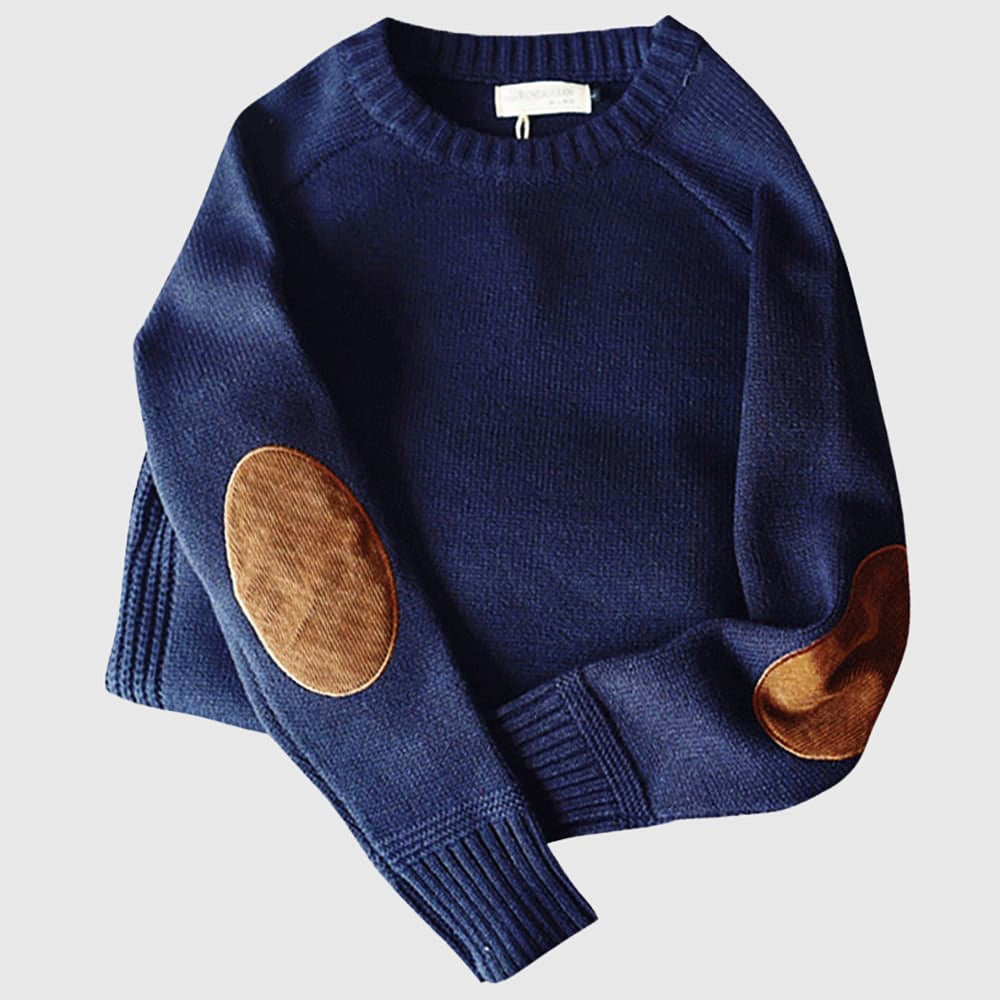 Men's Round-Neck Pullover with Reinforced Elbows – Soft Wool-Blend Knit for Everyday Wear and Layering | Lonoma