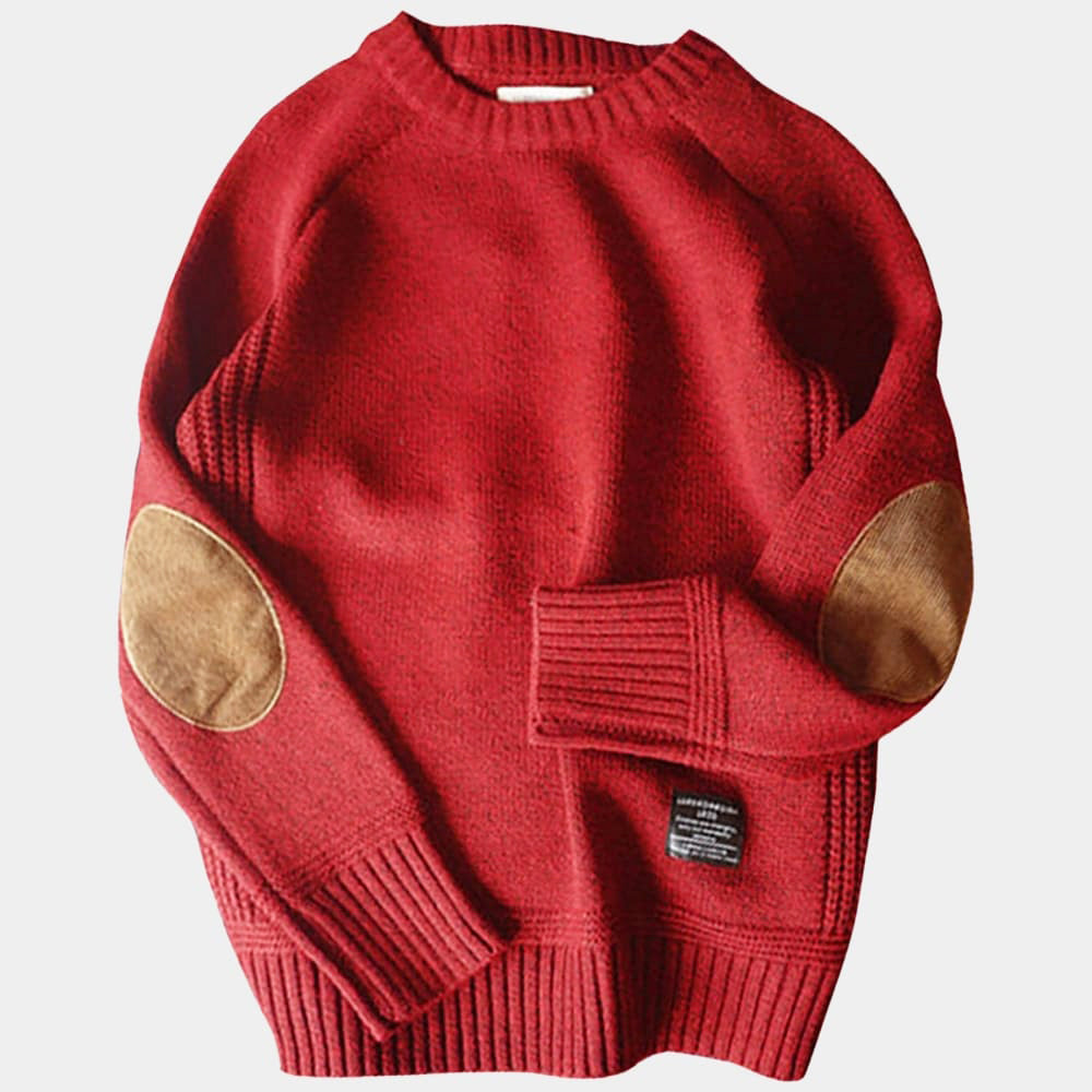 Men's Round-Neck Pullover with Reinforced Elbows – Soft Wool-Blend Knit for Everyday Wear and Layering | Lonoma