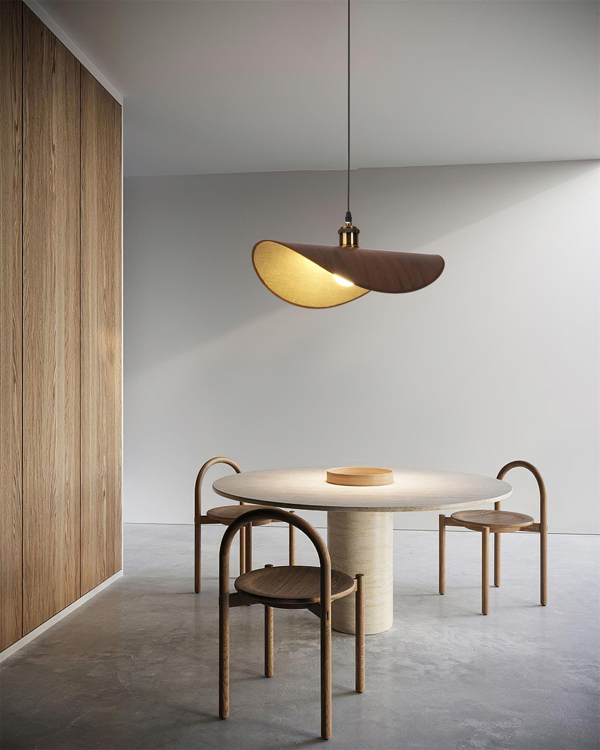 Hanging Ceiling Light with Linen Drum Shade and Wood Accent for Dining Room Kitchen Island Bedroom Modern Farmhouse Fixture | Lonoma