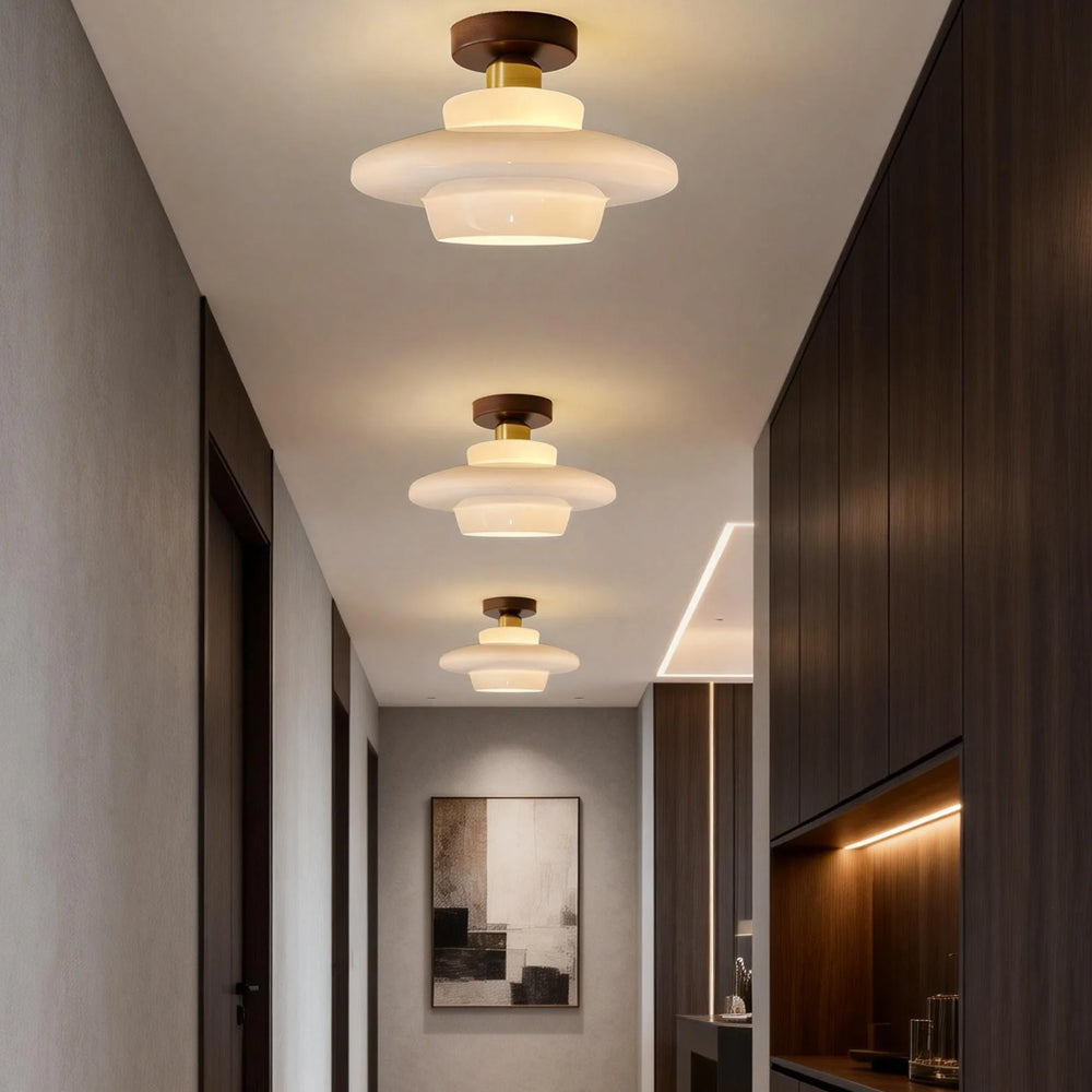 Flush Mount Ceiling Light Wood Glass Dome Copper Scandinavian Entryway Hallway Kitchen Dining | Lonoma