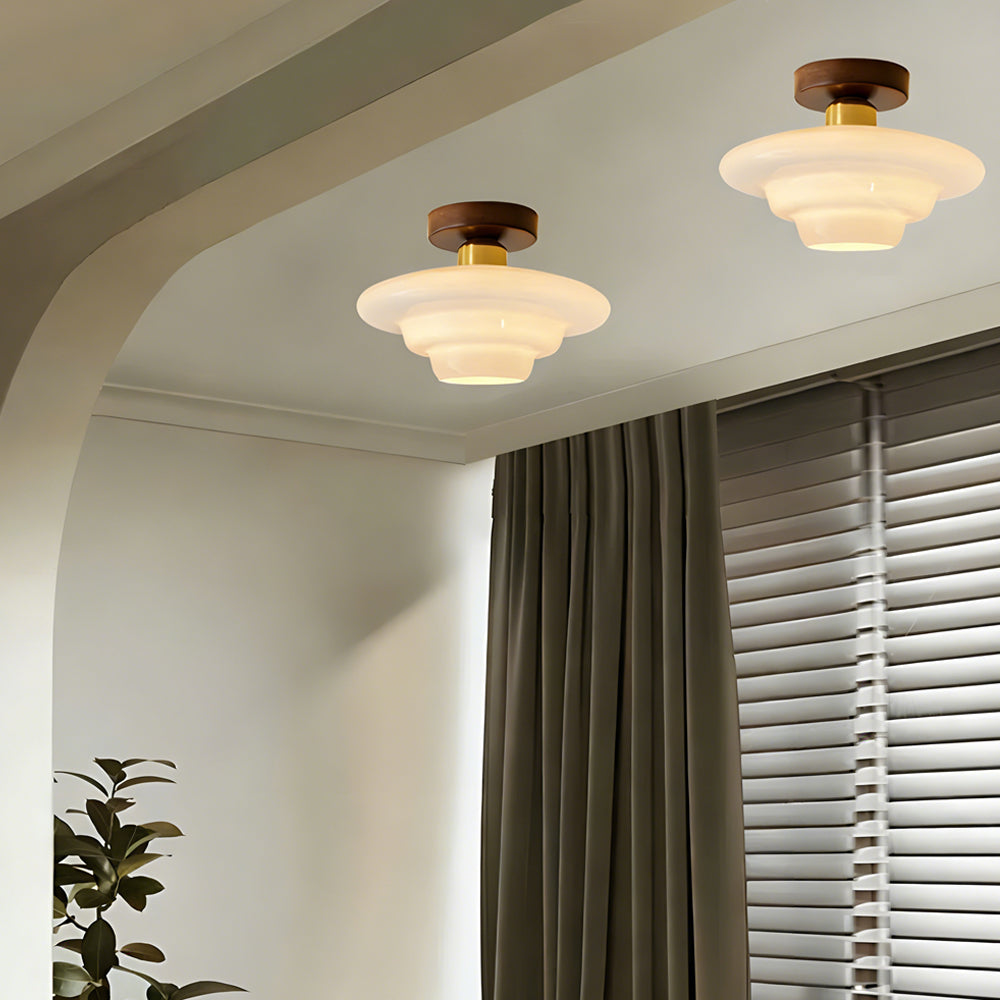 Flush Mount Ceiling Light Wood Glass Dome Copper Scandinavian Entryway Hallway Kitchen Dining | Lonoma
