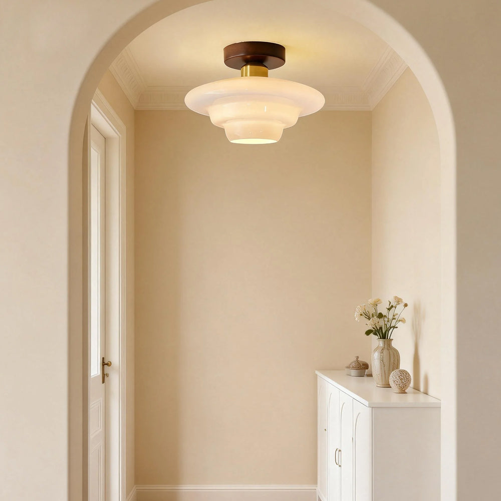 Flush Mount Ceiling Light Wood Glass Dome Copper Scandinavian Entryway Hallway Kitchen Dining | Lonoma