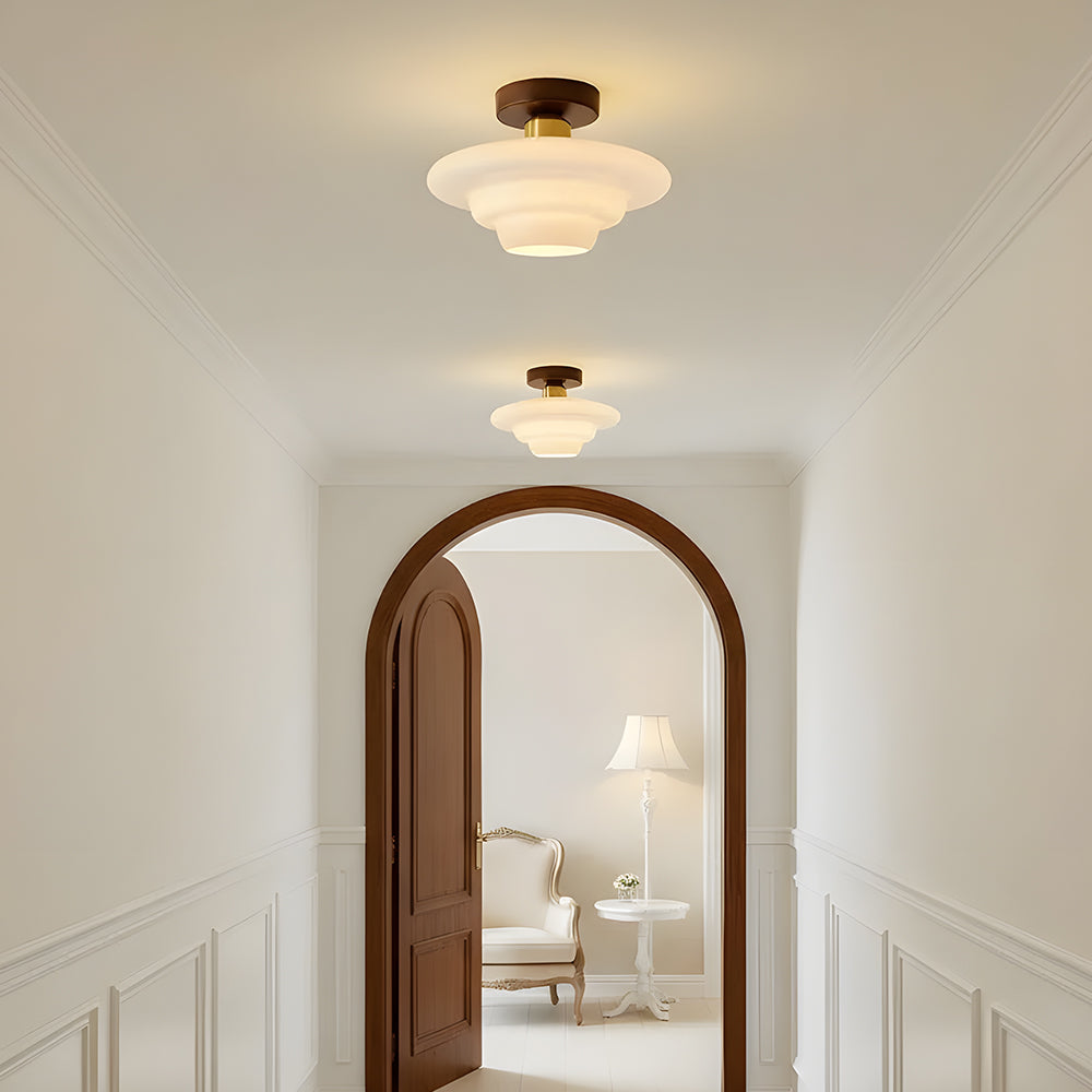 Flush Mount Ceiling Light Wood Glass Dome Copper Scandinavian Entryway Hallway Kitchen Dining | Lonoma