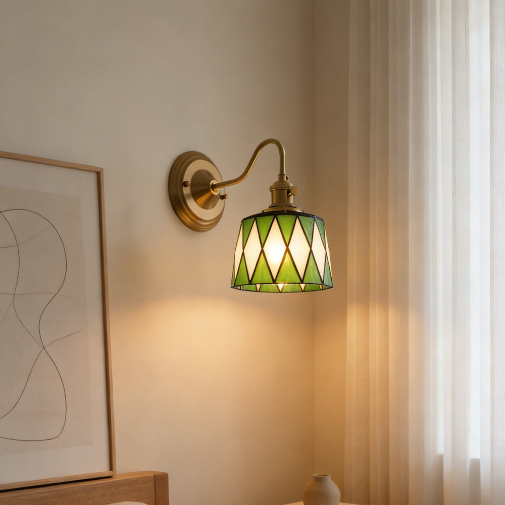 Art Deco Stained Glass Wall Sconce with Copper Finish – Vintage Style Accent Lighting for Hallway, Study Room, Living Room – E27 Socket | Lonoma