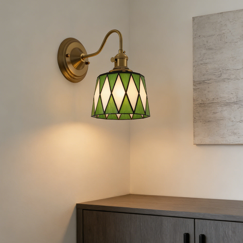 Art Deco Stained Glass Wall Sconce with Copper Finish – Vintage Style Accent Lighting for Hallway, Study Room, Living Room – E27 Socket | Lonoma