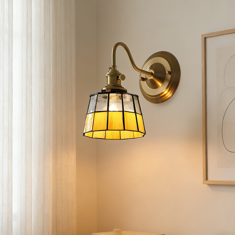 Art Deco Stained Glass Wall Sconce with Copper Finish – Vintage Style Accent Lighting for Hallway, Study Room, Living Room – E27 Socket | Lonoma