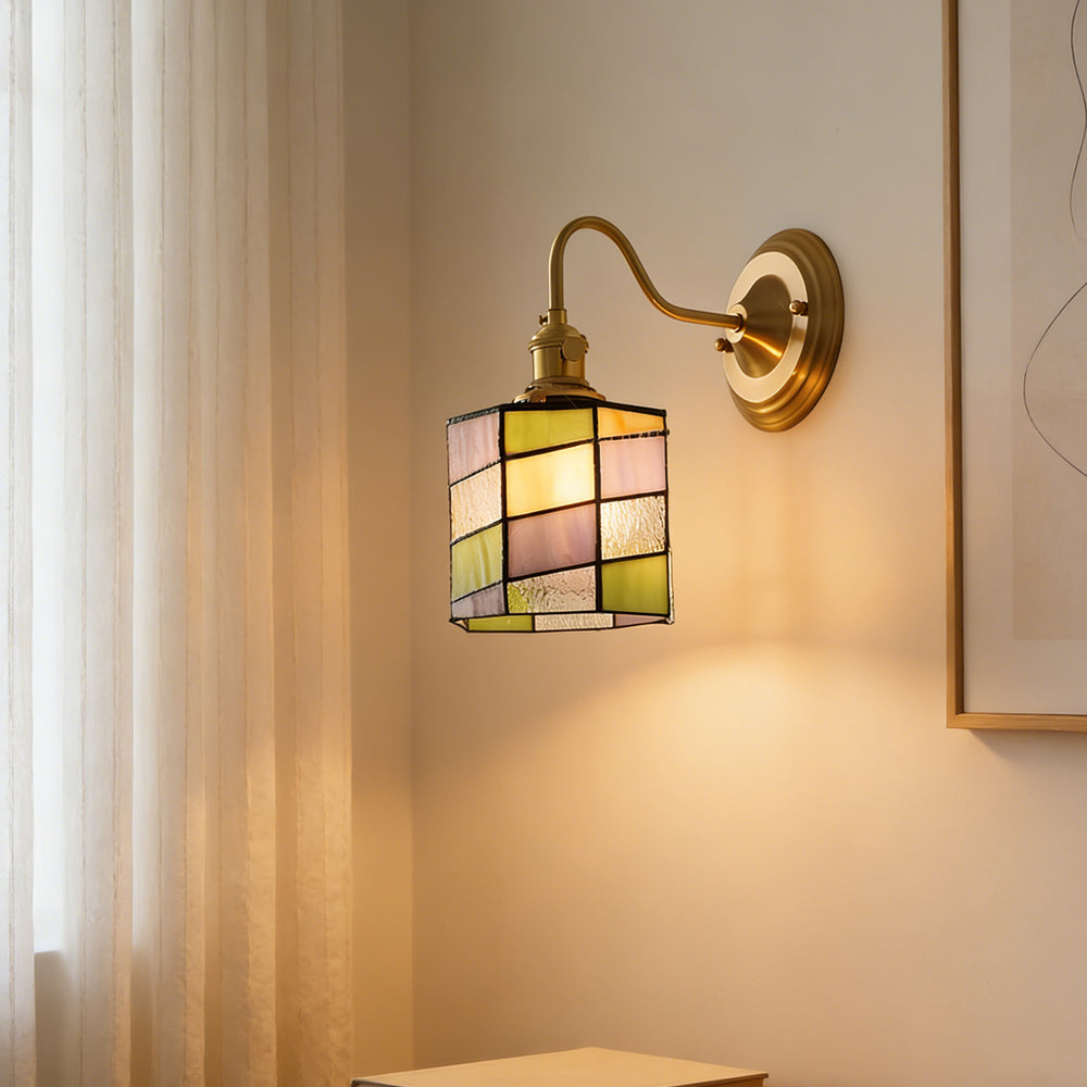 Art Deco Stained Glass Wall Sconce with Copper Finish – Vintage Style Accent Lighting for Hallway, Study Room, Living Room – E27 Socket | Lonoma