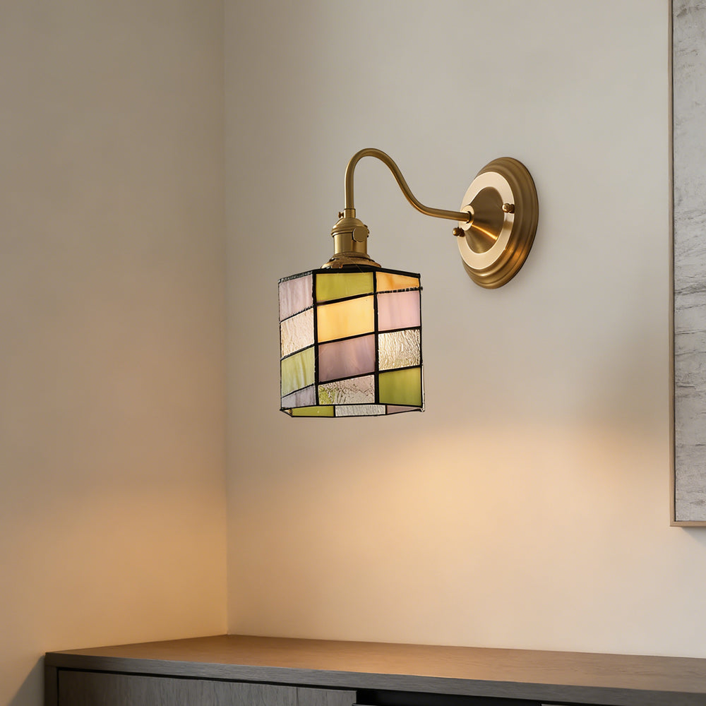 Art Deco Stained Glass Wall Sconce with Copper Finish – Vintage Style Accent Lighting for Hallway, Study Room, Living Room – E27 Socket | Lonoma