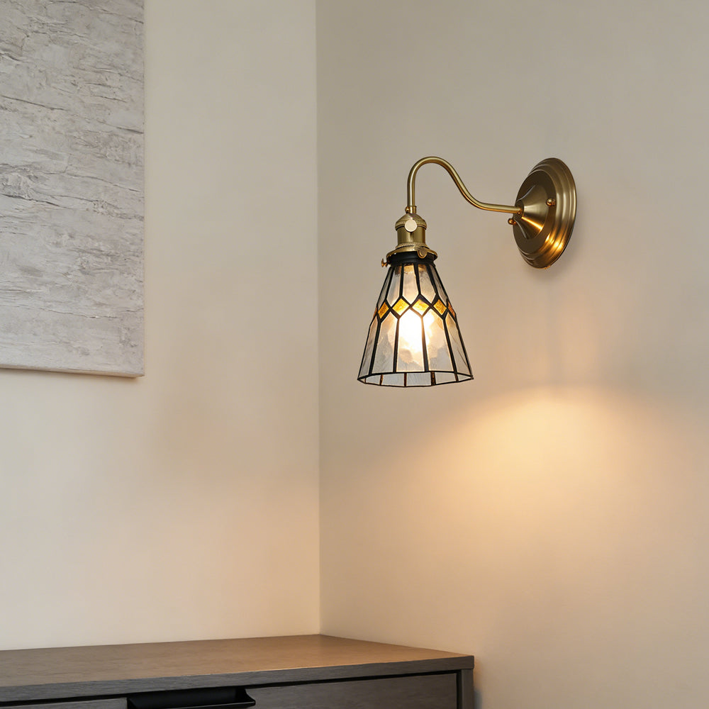 Art Deco Stained Glass Wall Sconce with Copper Finish – Vintage Style Accent Lighting for Hallway, Study Room, Living Room – E27 Socket | Lonoma