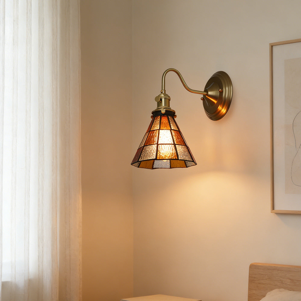 Art Deco Stained Glass Wall Sconce with Copper Finish – Vintage Style Accent Lighting for Hallway, Study Room, Living Room – E27 Socket | Lonoma
