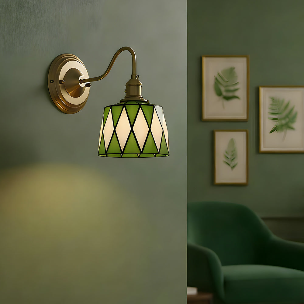 Art Deco Stained Glass Wall Sconce with Copper Finish – Vintage Style Accent Lighting for Hallway, Study Room, Living Room – E27 Socket | Lonoma