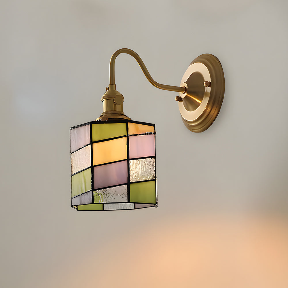 Art Deco Stained Glass Wall Sconce with Copper Finish – Vintage Style Accent Lighting for Hallway, Study Room, Living Room – E27 Socket | Lonoma