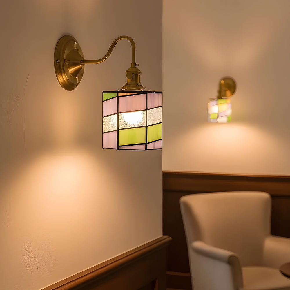 Art Deco Stained Glass Wall Sconce with Copper Finish – Vintage Style Accent Lighting for Hallway, Study Room, Living Room – E27 Socket | Lonoma