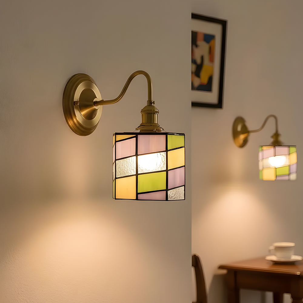 Art Deco Stained Glass Wall Sconce with Copper Finish – Vintage Style Accent Lighting for Hallway, Study Room, Living Room – E27 Socket | Lonoma