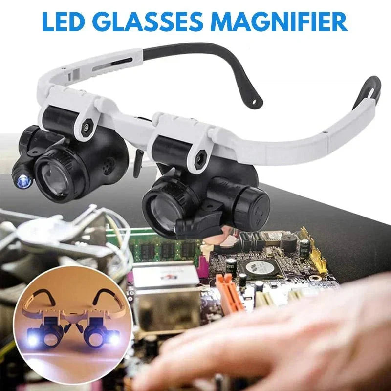 Head-Worn Magnifier with LED Light, 8x 15x 23x Interchangeable Lenses for Jewelry Repair, Soldering, Model Building | Lonoma
