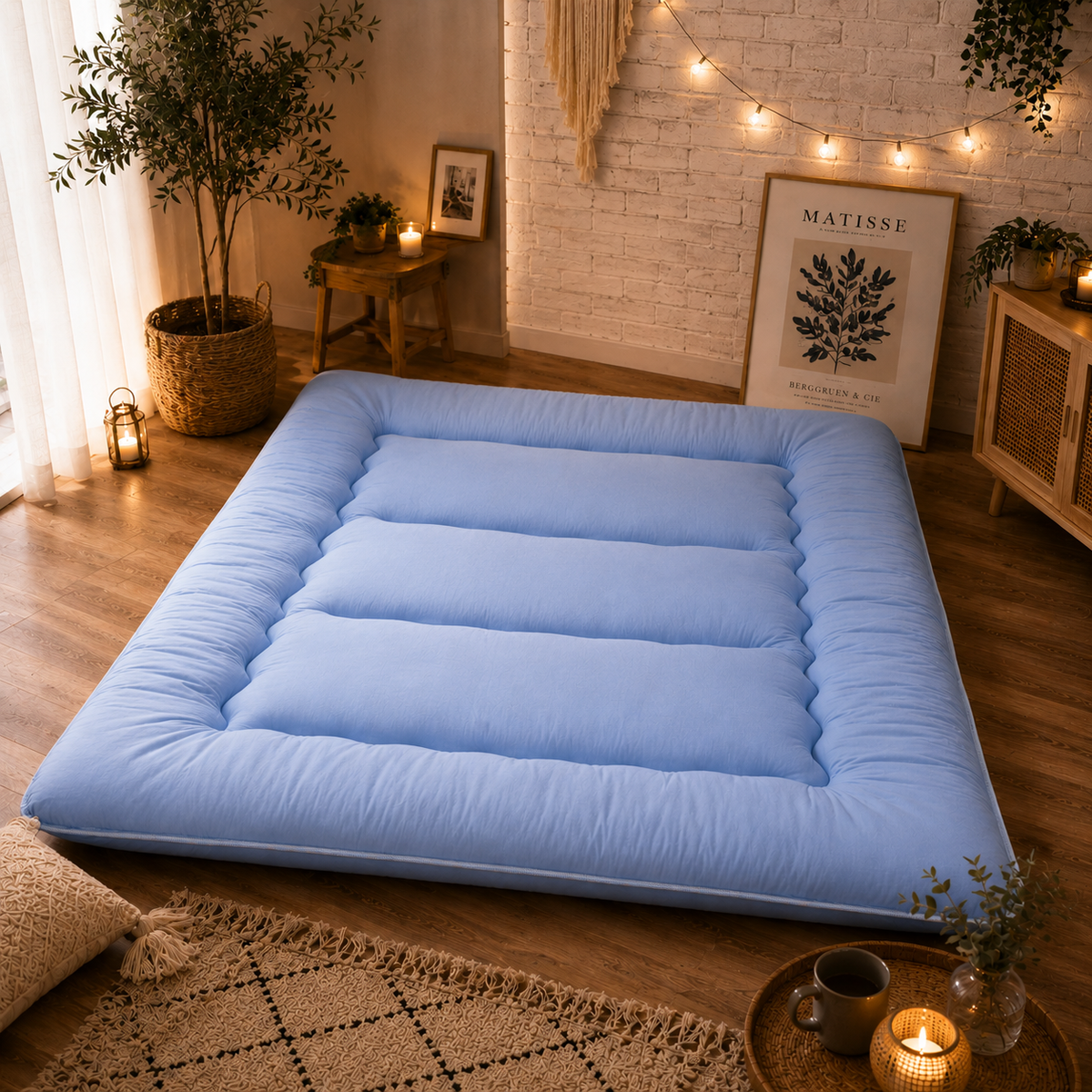 Foldable Floor Mattress 4 Inch Thick Japanese Futon Sleep Pad Guest Bed for Adults Kids Meditation Yoga Mat | Lonoma