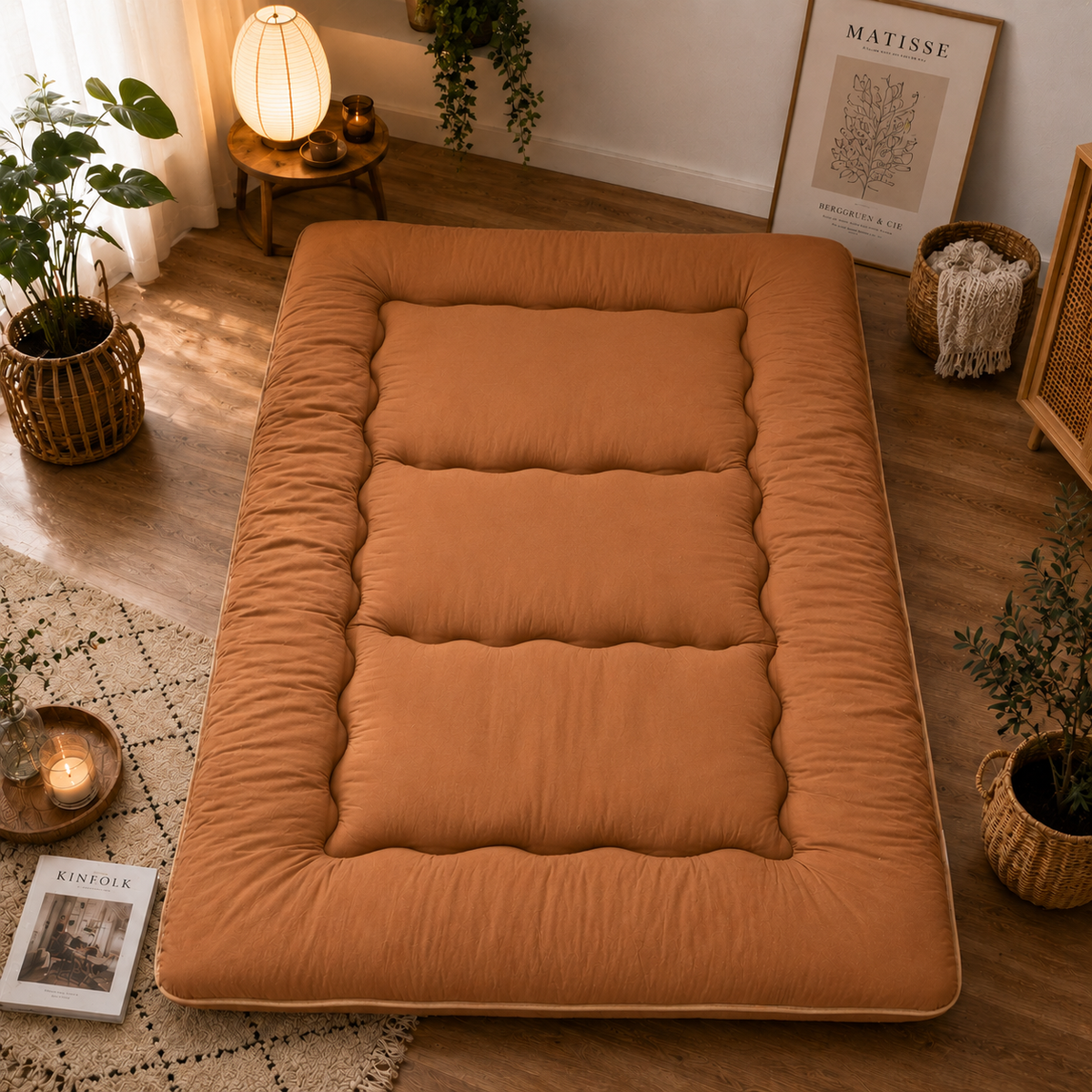 Foldable Floor Mattress 4 Inch Thick Japanese Futon Sleep Pad Guest Bed for Adults Kids Meditation Yoga Mat | Lonoma