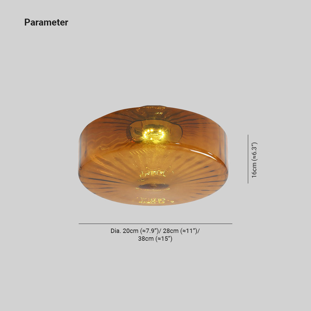 Flush Mount Ceiling Light Amber Glass Shade Vintage Sunburst Pattern for Bedroom Hallway Kitchen Dining Room Hardwired LED Fixture | Lonoma