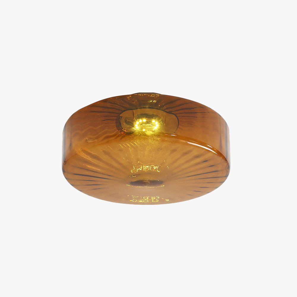Flush Mount Ceiling Light Amber Glass Shade Vintage Sunburst Pattern for Bedroom Hallway Kitchen Dining Room Hardwired LED Fixture | Lonoma
