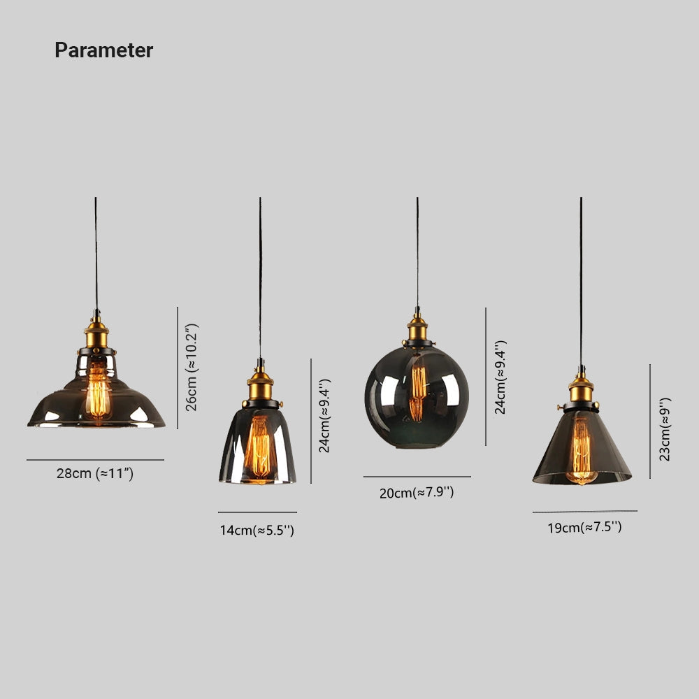 Industrial Glass Shade Hanging Pendant Light Metal Fixture Adjustable Cord Ceiling Lighting for Kitchen Dining Room Bedroom Clear Amber | Lonoma