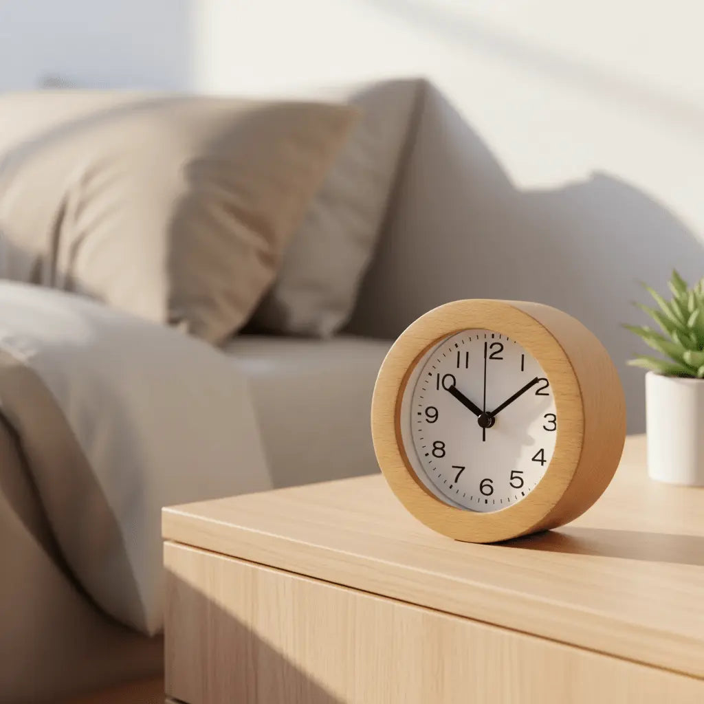Natural Wood Alarm Clock with LED Nightlight – Silent Analog Quartz Design for Peaceful Sleep and Gentle Wake-Up | Lonoma