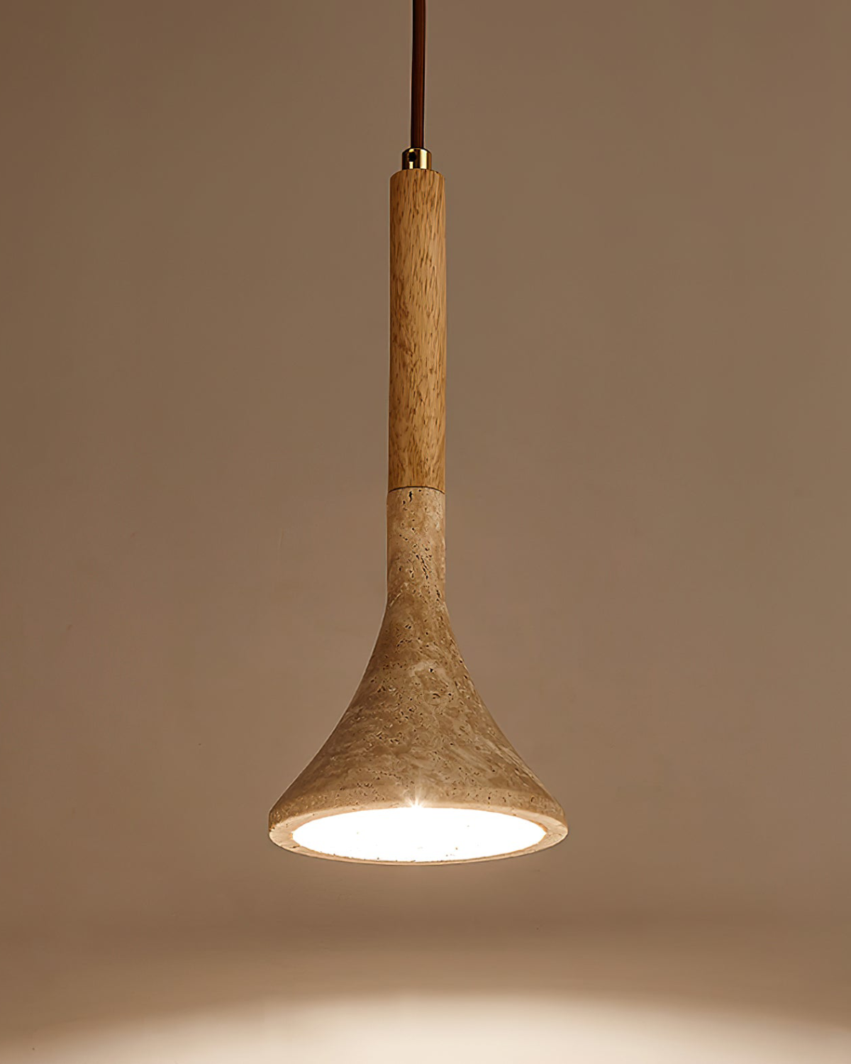 Natural Stone Pendant Light with Wood Accent – Travertine Ceiling Lamp for Dining Room, Kitchen Island, Reading Nook | Lonoma