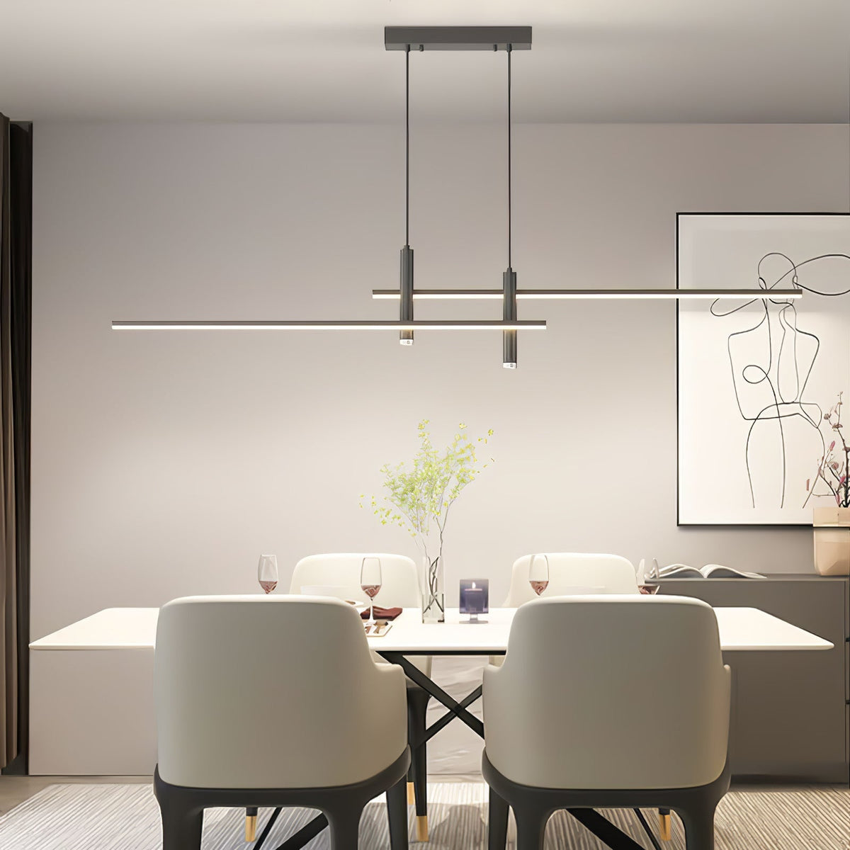 Contemporary Metal Spotlight Chandelier for Dining Tables – Adjustable Linear Design in Sleek Finishes for Kitchen Islands and Living Spaces | Lonoma
