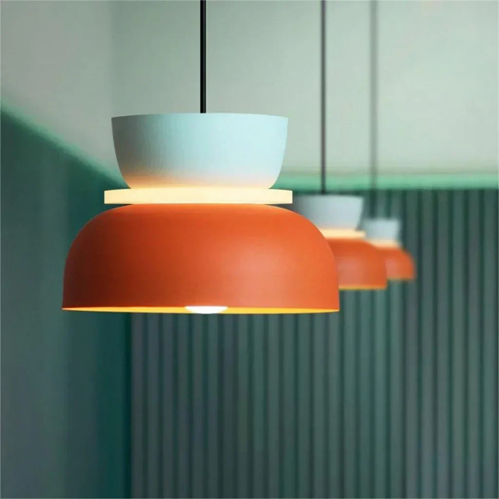 Two-Tier Pendant Light, Scandinavian Double Shade Hanging Lamp in Two-Tone Acrylic & Aluminum for Dining Room, Living Room, Entryway | Lonoma