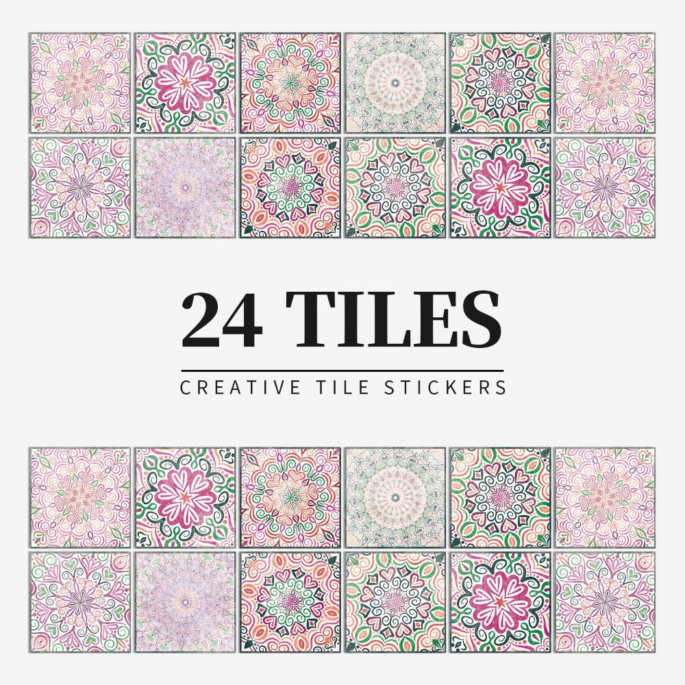 Peel and Stick Tile Decals with Mandala Design for Kitchen Backsplash, Bathroom Walls, Set of 24 Adhesive Decorative Tile Stickers for Home | Lonoma