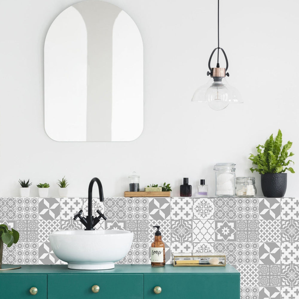 Peel and Stick Tile Stickers, Portuguese Mandala Pattern, 24-Piece Set for Kitchen Backsplash & Bathroom Wall Tile Decor | Lonoma
