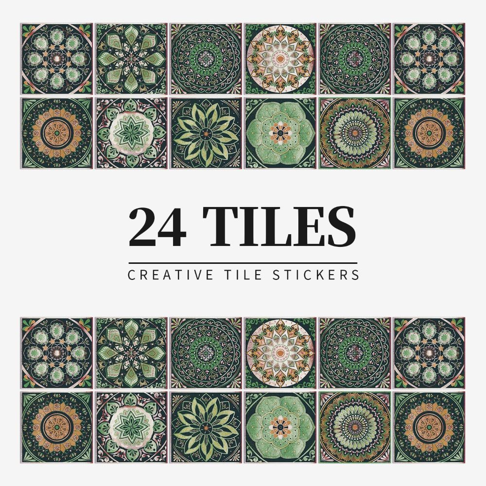 Peel and Stick Tile Decals with Mandala Design for Kitchen Backsplash, Bathroom Walls, Set of 24 Adhesive Decorative Tile Stickers for Home | Lonoma