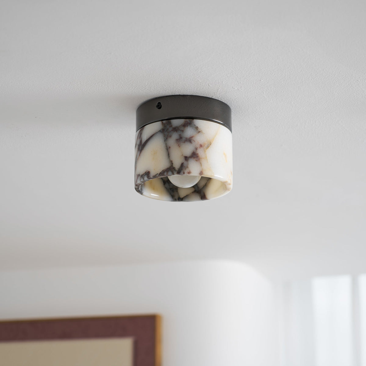 Round Marble Flush Mount Ceiling Light with Glass Shade 4.7 in – Modern Semi-Flush Fixture for Bedroom Hallway Entryway Kitchen Dining Room | Lonoma