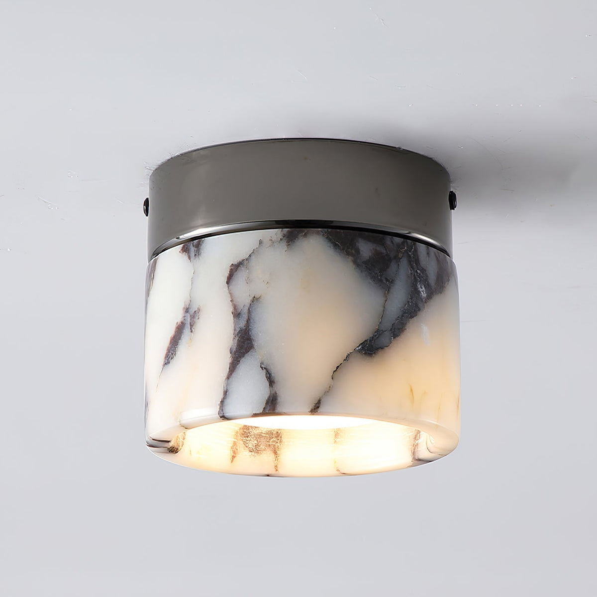 Round Marble Flush Mount Ceiling Light with Glass Shade 4.7 in – Modern Semi-Flush Fixture for Bedroom Hallway Entryway Kitchen Dining Room | Lonoma