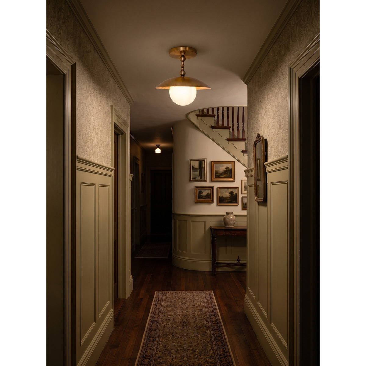 Semi-Flush Ceiling Light 10 in Brass Glass Shade Modern Fixture for Kitchen Hallway Bedroom Entryway | Lonoma