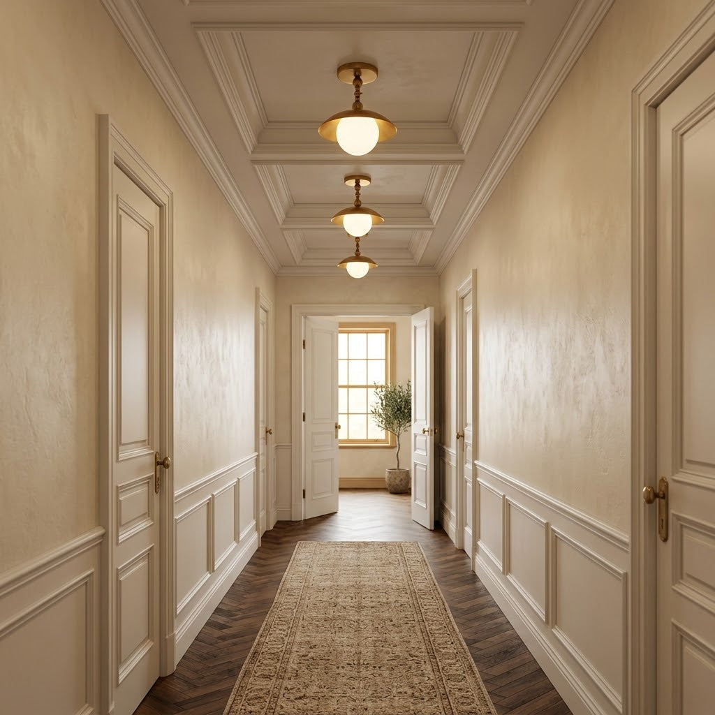 Semi-Flush Ceiling Light 10 in Brass Glass Shade Modern Fixture for Kitchen Hallway Bedroom Entryway | Lonoma