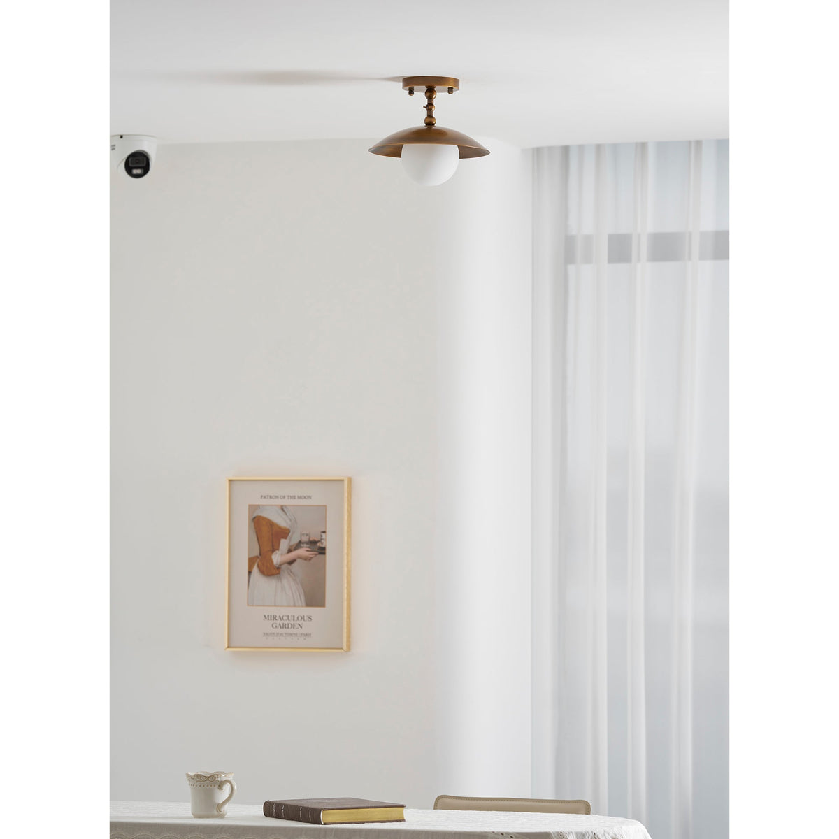 Semi-Flush Ceiling Light 10 in Brass Glass Shade Modern Fixture for Kitchen Hallway Bedroom Entryway | Lonoma