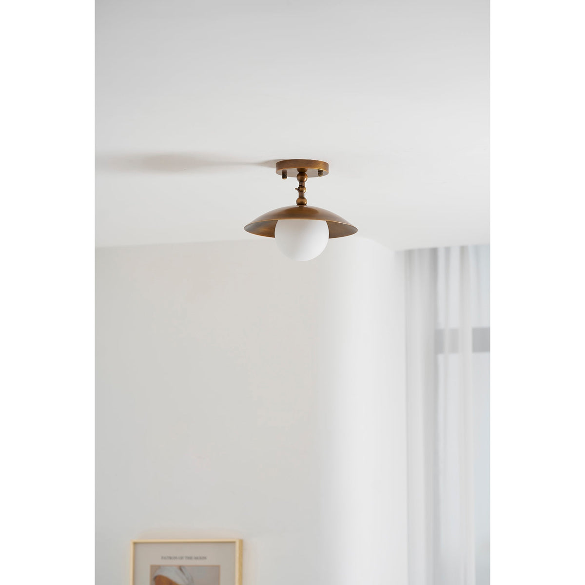 Semi-Flush Ceiling Light 10 in Brass Glass Shade Modern Fixture for Kitchen Hallway Bedroom Entryway | Lonoma