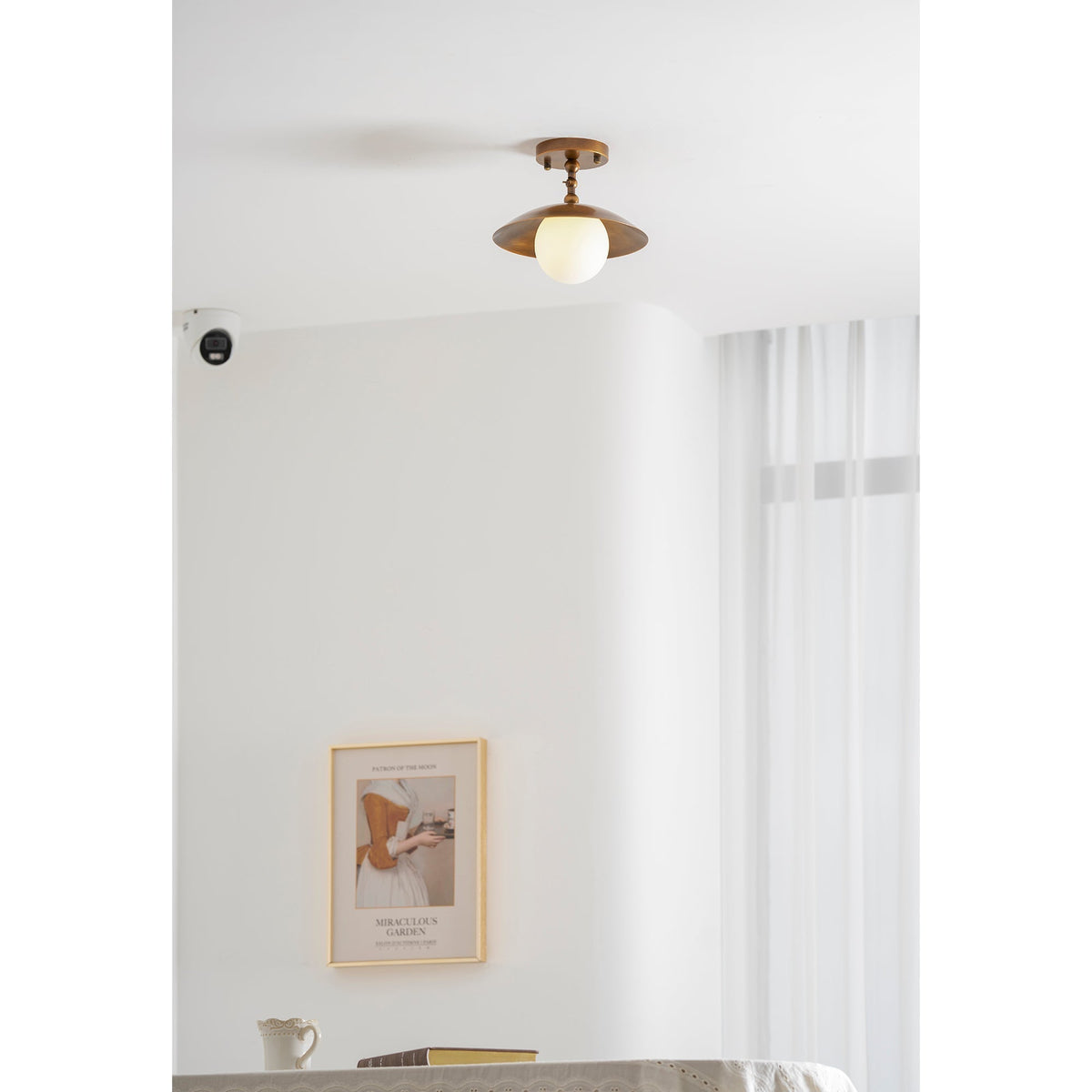 Semi-Flush Ceiling Light 10 in Brass Glass Shade Modern Fixture for Kitchen Hallway Bedroom Entryway | Lonoma