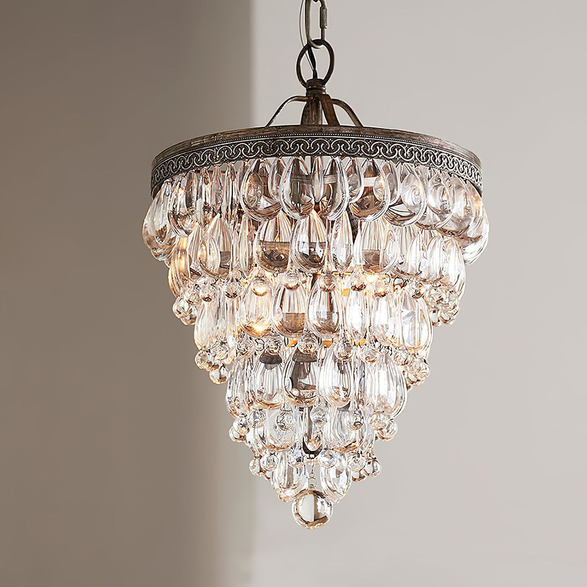 Crystal Drop Chandelier Antique Bronze Finish Multi Light Pendant Dining Room Living Room Foyer Statement Lighting Adjustable Chain | Lonoma