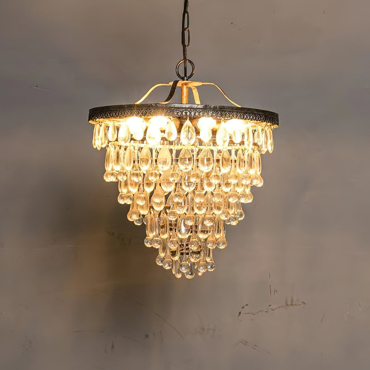 Crystal Drop Chandelier Antique Bronze Finish Multi Light Pendant Dining Room Living Room Foyer Statement Lighting Adjustable Chain | Lonoma