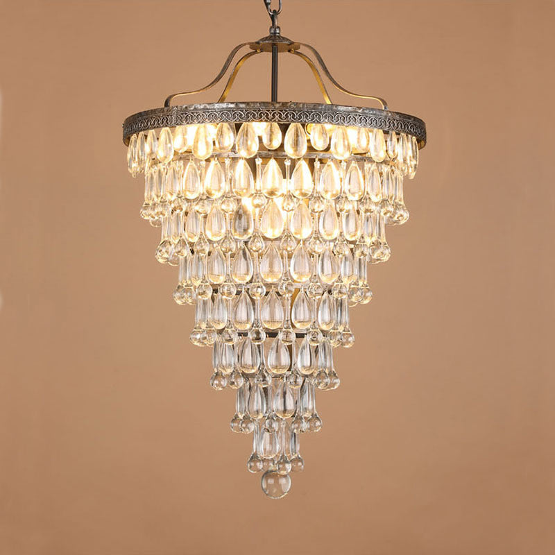 Crystal Drop Chandelier Antique Bronze Finish Multi Light Pendant Dining Room Living Room Foyer Statement Lighting Adjustable Chain | Lonoma