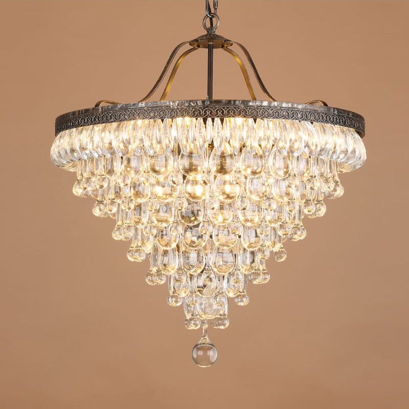 Crystal Drop Chandelier Antique Bronze Finish Multi Light Pendant Dining Room Living Room Foyer Statement Lighting Adjustable Chain | Lonoma