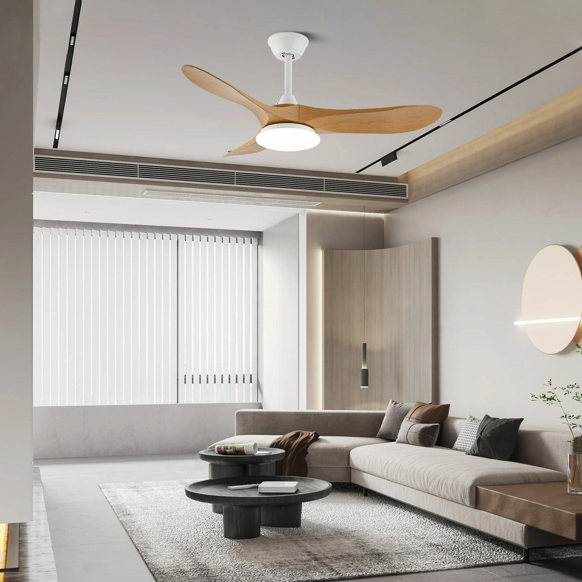 42-52 Inch Walnut & Wood Blade Ceiling Fan with Dimmable LED Light | 6-Speed Reversible DC Motor | Modern Farmhouse Indoor Fan for Bedroom | Lonoma